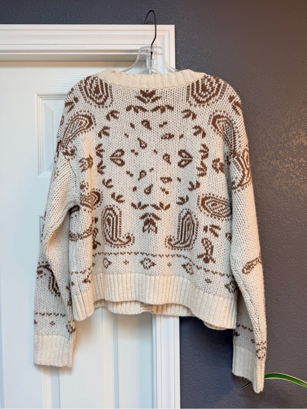 American Eagle Outfitters Cream Cardigan with Brown Paisley Motif - Picture 2 of 5
